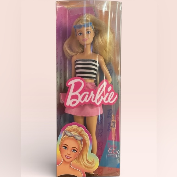 Barbie Other - Barbie 65th Anniversary Doll 1959 Inspired Striped Swimsuit Mattel NIB